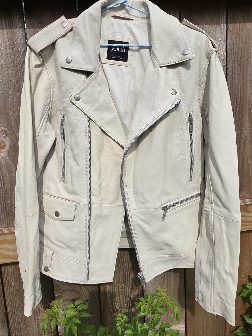 Zara Men's Sheep Leather Off White Bomber Jacket Small